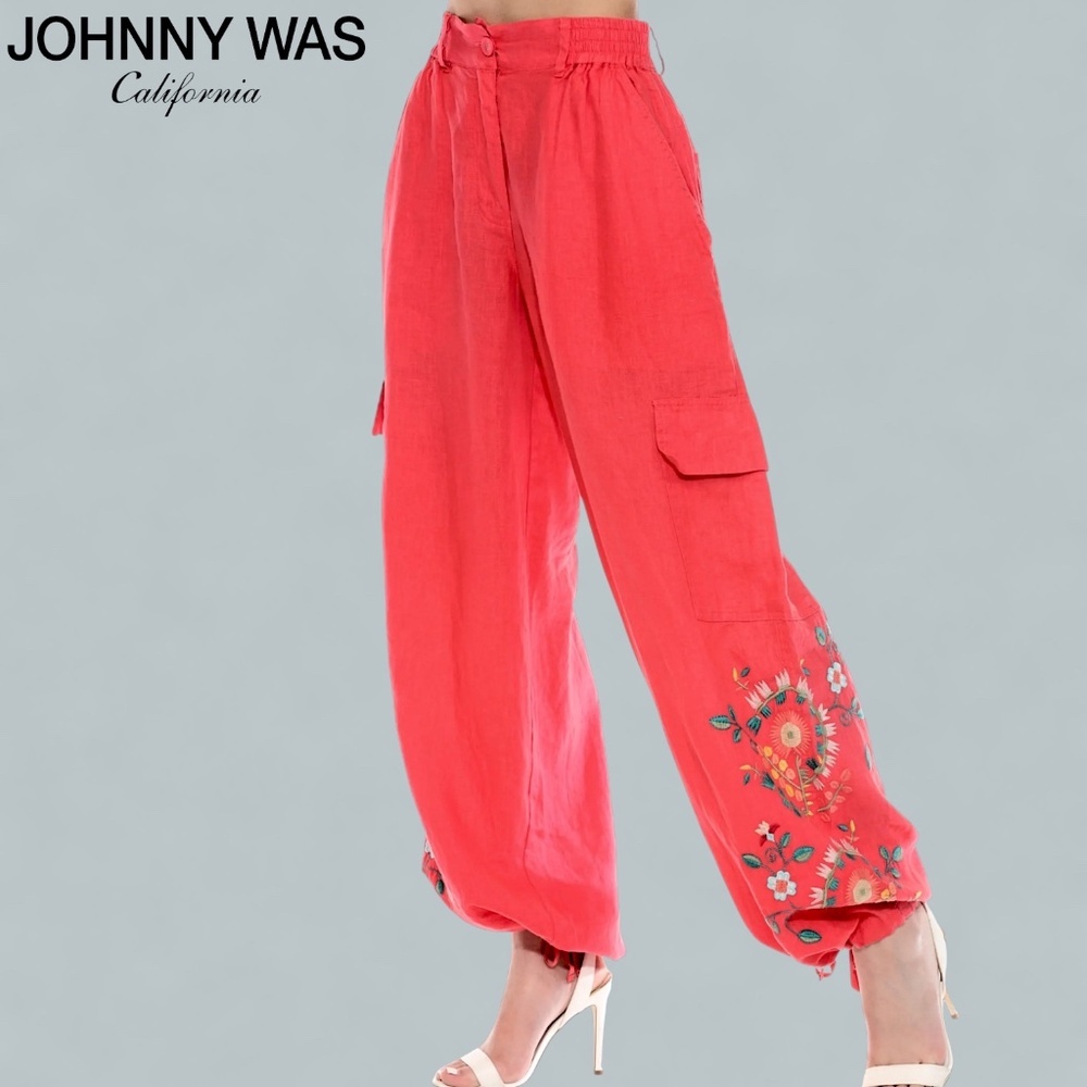 JOHNNY WAS Workshop Drawstring Hem Linen Cargo Pa… - image 3